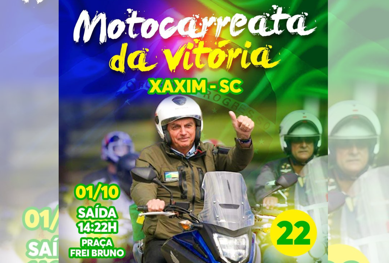Motocarreata pró-Bolsonaro acontece neste sábado (1º), em Xaxim