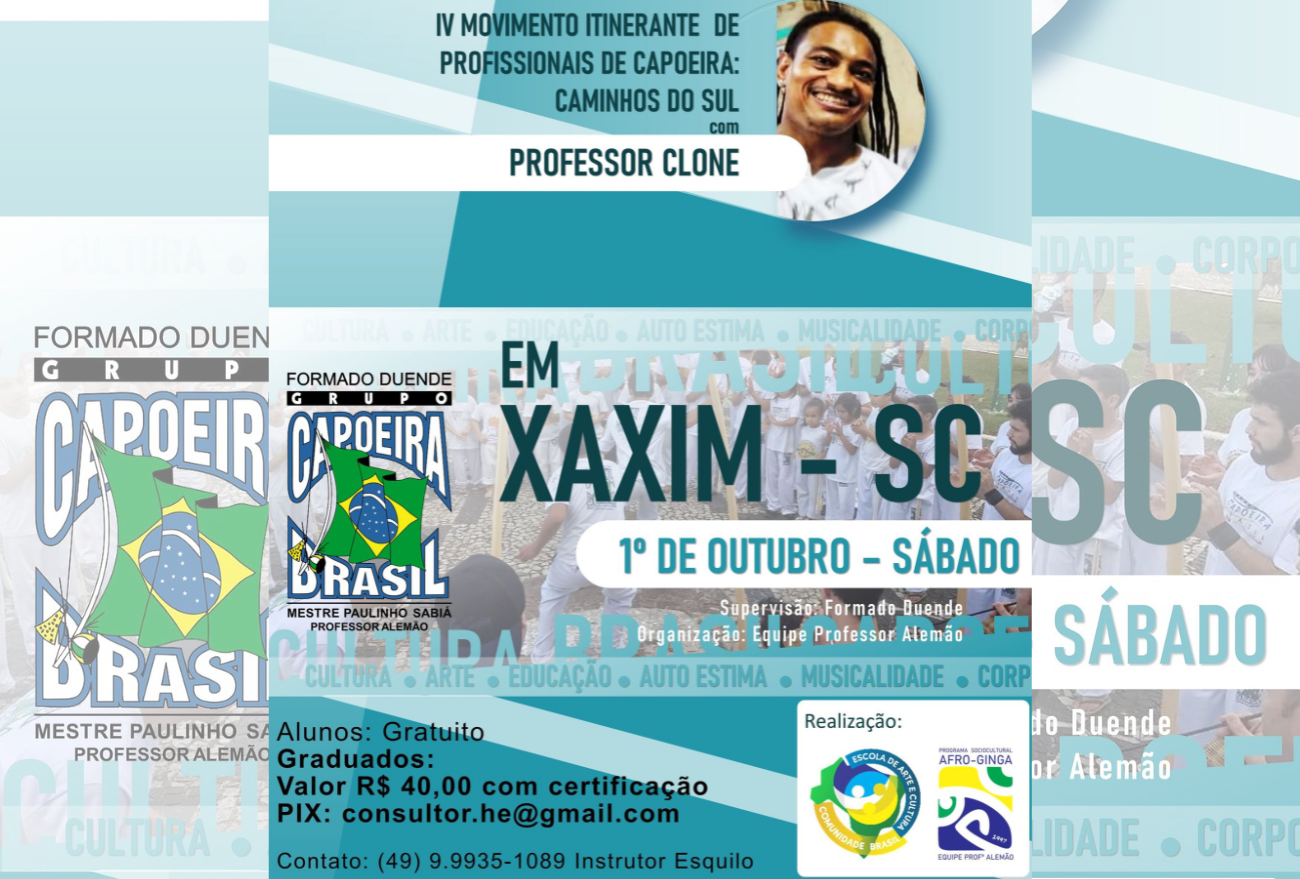 Quarto Movimento Itinerante dos Profissionais da Capoeira: Caminhos do Sul acontece em Xaxim