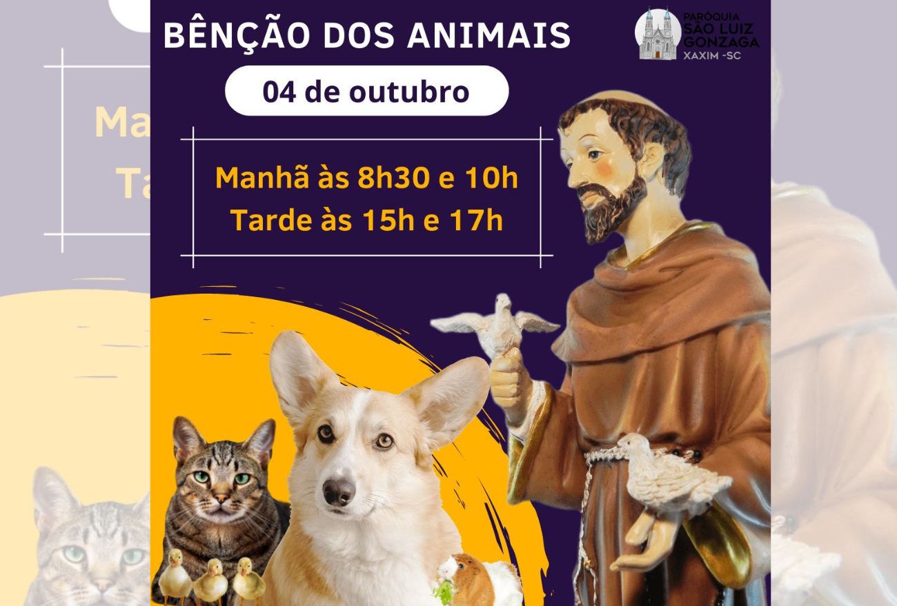 Benção dos animais será realizada nesta terça-feira (4), em Xaxim