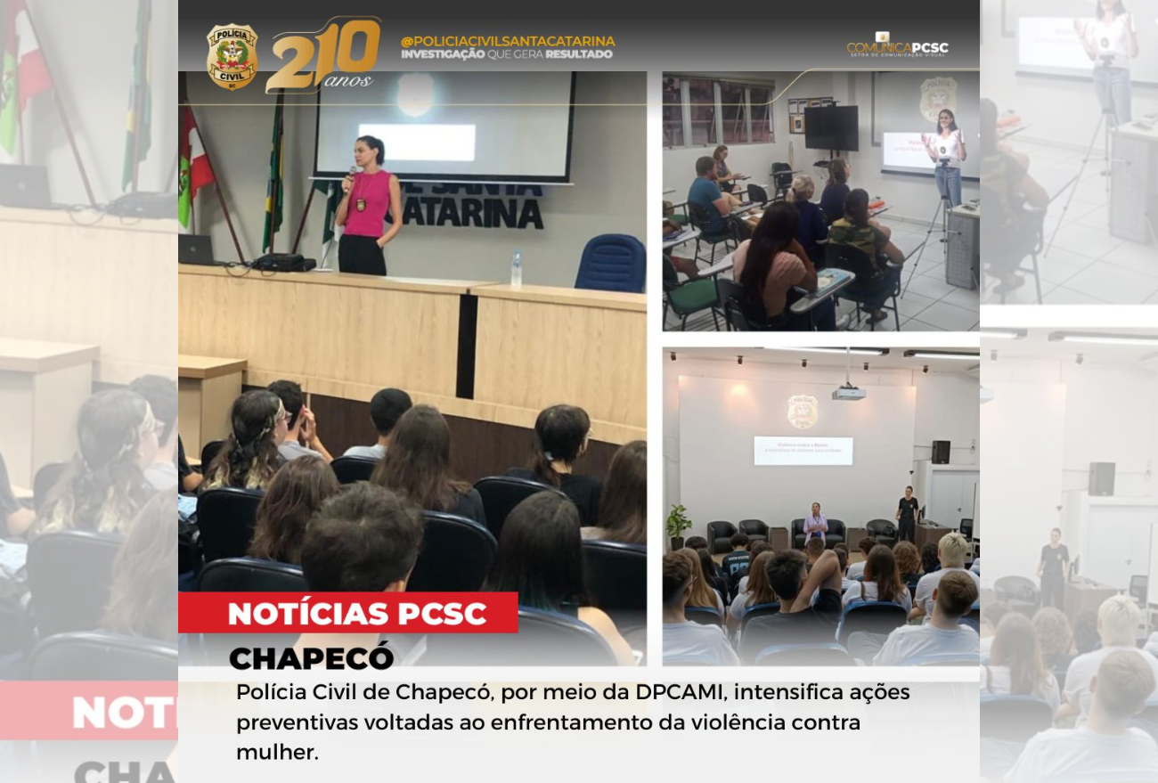 Policia Civil de Chapecó por meio da DPCAMI intensificam medidas protetivas voltadas a violência contra a mulher