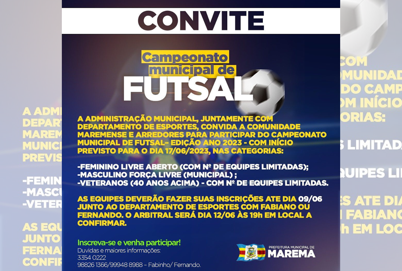 Marema abre inscrições para o Campeonato Municipal de Futsal