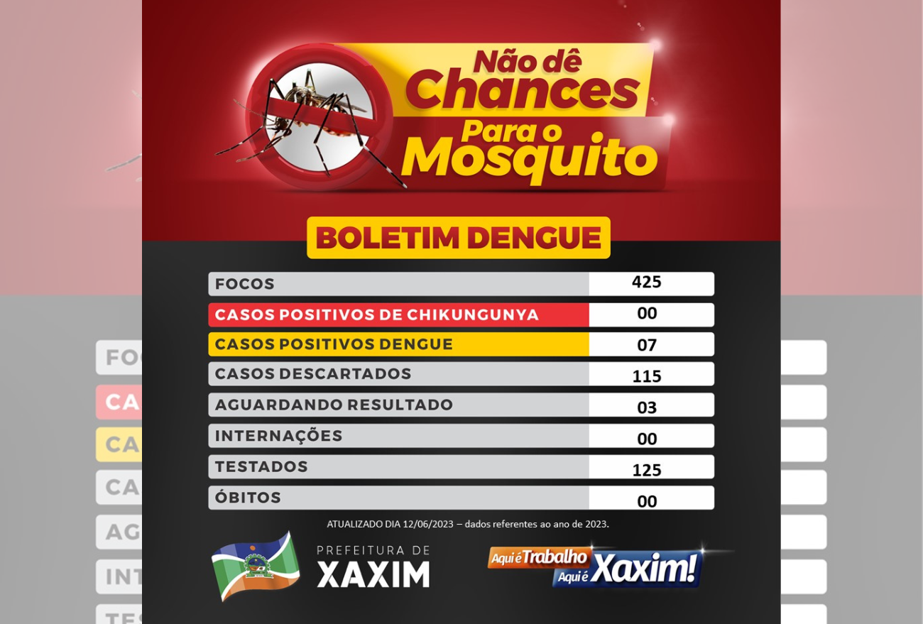 Confira o boletim semanal da Dengue em Xaxim