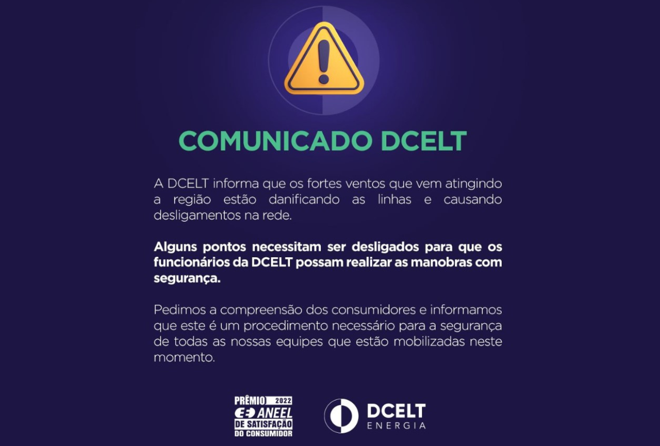 Atenção! Comunicado DCELT sobre os fortes ventos na região